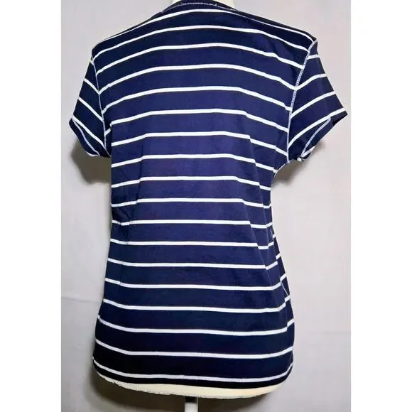 Ralph Lauren Navy White Striped T-Shirt Short Sleeve Soft Crew Neck Top Size XL - Picture 3 of 6